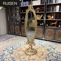 Miroir pleine longueur en bois massif français, miroir de maquillage de luxe européen sculpté pour chambre à coucher avec tiroir, adapté aux villas de luxe