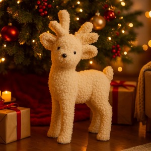 Renne en peluche en tissu beige 18x23cm - Product Image 1