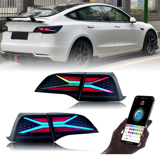 DK Motion Upgrade LED Taillights for Tesla Model 3 Model Y 2018-2023 Led Rear Lamps Assembly Modified Dynamic Streamer Light