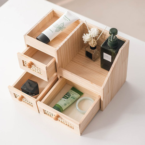 Caja de almacenamiento de madera con cajones para cosméticos y joyas, organizador de escritorio, color sólido, capacidad de 1-3L - Product Image 1