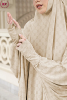   Ensemble de prière musulman deux pièces imprimé, tenue avec hijab et jupe à manches chauve-souris, vêtements islamiques modestes pour le voyage et le Ramadan pour femmes