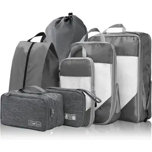 Компрессионные упаковочные кубики, переработанный нейлоновый чемодан для багажа, 7 шт., набор упаковочных кубиков, дорожная сумка с туалетной сумкой