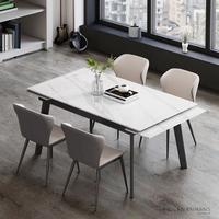 Nordisches Luxus-Esstisch-Set mit Ausziehbarem Klappbarem Metalltisch und Stühlen, Eisenrahmen, Modernes Design für Kleine Wohnungen, Rechteckige Platte
