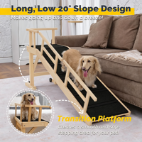 Rampe réglable en bois pour animaux de compagnie (chiens et chats) avec barrières latérales, pente de 20 degrés pour canapé, lit et meubles d'intérieur, assemblage requis