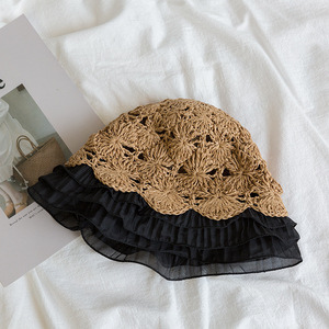 Chapeau <span class=keywords><strong>de</strong></span> paille ajouré tressé à la main avec bordure <span class=keywords><strong>en</strong></span> dentelle, idéal pour la plage et les fêtes – Promotion spéciale - Product Image 6