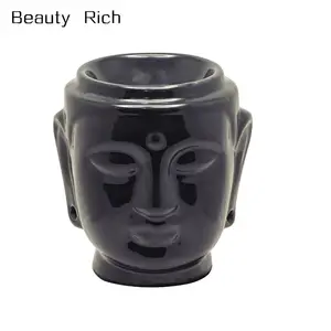 R Lord Buddha Face Oil扩散器-香薰蜡t融化保温器燃烧器Tealight Holder黑色陶瓷香水