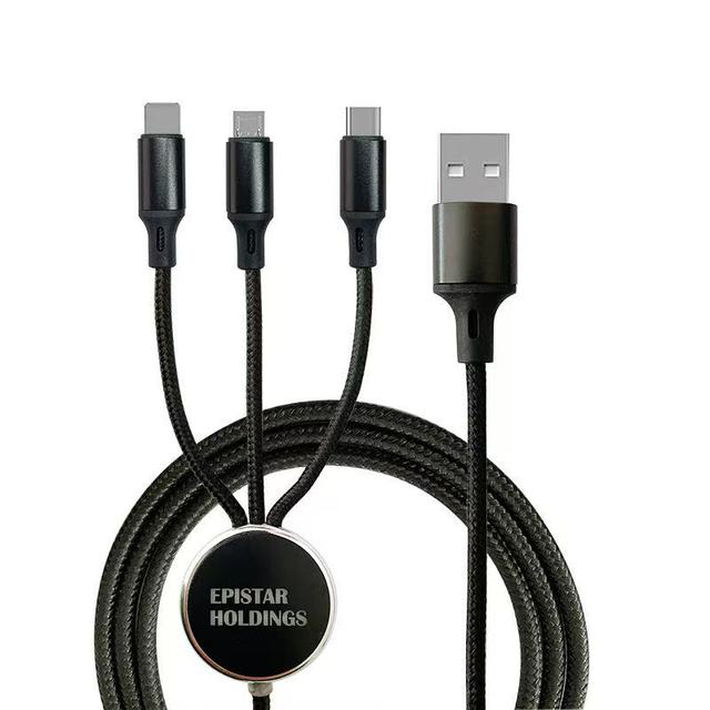 3 in 1 Quick Charge Mobile Phone Usb Cable with Braiding Fast Charging Cable
