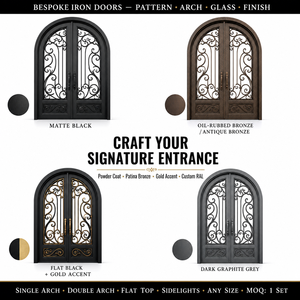 Porte en acier forgé européen rétro à double entrée avec vitrage pour cour de villa, taille personnalisée - Product Image 5