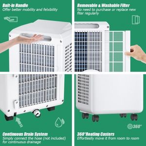 Climatiseur portable 8000 Btu, refroidissement et chauffage, fréquence variable, télécommande, pour pièce jusqu'à 298 pieds carrés, utilisation hôtelière - Product Image 6