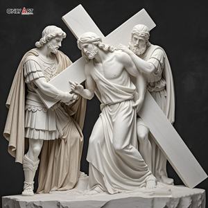 Sculpture en marbre blanc de Jésus, grande et célèbre, représentant la cinquième station de la Via Crucis, <span class=keywords><strong>Simon</strong></span> aide Jésus à porter la croix, sculpture de la 14e station - Product Image 5