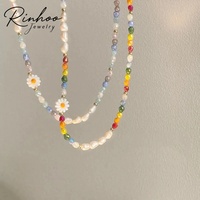 Collier ras du cou coréen fait main pour femme, motif marguerite douce et charmante, perles d'imitation, chaîne de cou perlée, bijoux de fête, cadeaux