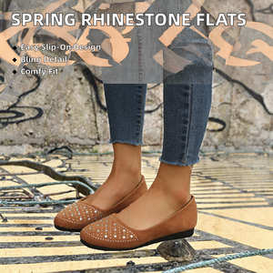 Chaussures plates à bout ouvert surdimensionnées pour femmes C2007, chaussures à enfiler uniques, strass, semelle intérieure en caoutchouc, nouvelle collection printemps-automne, couleur unie - Product Image 2