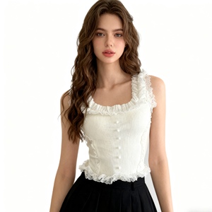 Top Halter de Mujer con Encaje Transpirable - Camiseta sin Mangas Ajustada de Punto Corto a la Moda - Product Image 1