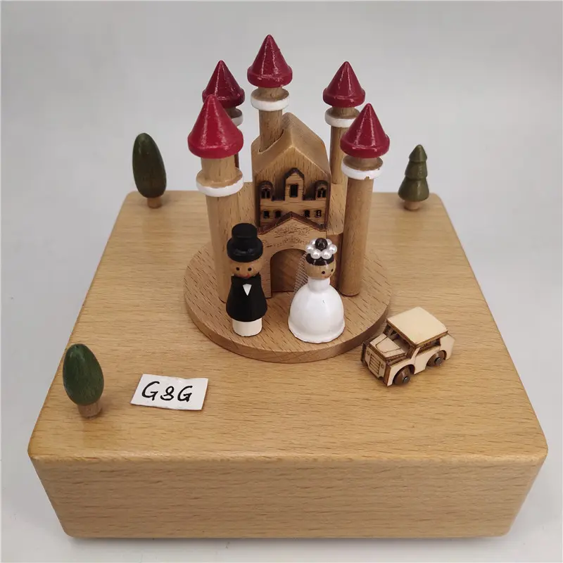 ठोस लकड़ी खिलौना चुंबक कार संगीत बॉक्स हिंडोला लकड़ी