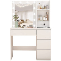 Mecado – Table de maquillage/coiffeuse moderne et simple pour chambre à coucher, avec tiroirs, miroir, armoire de rangement et design à panneaux