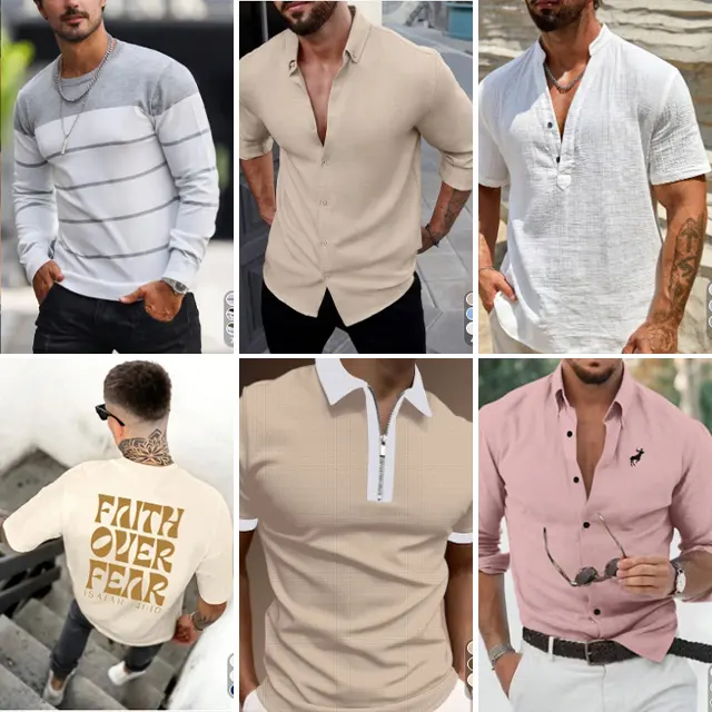 Venta al por mayor de camisetas informales de dibujos animados bordados impresos para hombres, camisas POLO y envío mixto de inventario de ropa de camisa