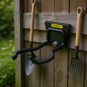 Soporte de pared para herramientas de jardín Stanley Track, de metal negro, para almacenamiento en exteriores. - Product Image 3