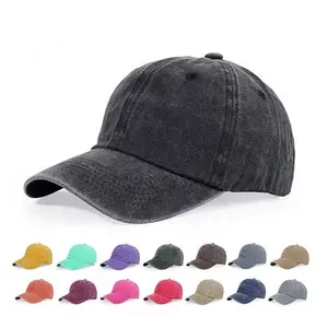 Grosir Logo kustom dicuci lembut atas Vintage tertekan topi ayah topi Baseball Denim polos dapat disesuaikan untuk pria wanita