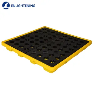 One time injection Yellow virgin HDPE 4-drum spill pallet for warehouse storage ground use