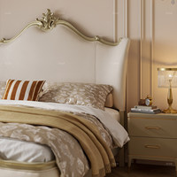 Lit double Jianfeina de style français et américain en cuir véritable et bois massif 1,8 m, luxueux pour chambre principale, usage domestique