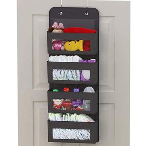 Sac de rangement organisateur mural suspendu noir au-dessus de la porte avec 4 poches de fenêtre transparentes - Product Image 2