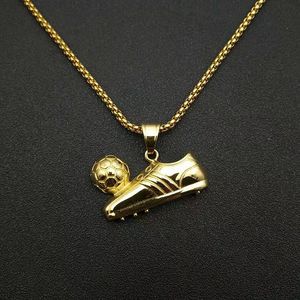Collar con colgante de zapato de fútbol yunnique, cadena de regalo de joyería Hip Hop para hombre de acero inoxidable dorado, 3mm, 61cm - Product Image 1