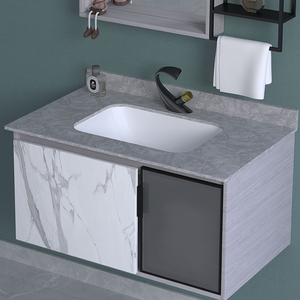 Gabinetes de baño de madera contrachapada nuevos de fábrica ChaoZhou a precio económico con lavabo de pared, lavabo de <span class=keywords><strong>roca</strong></span>, espejo y estante - Product Image 5