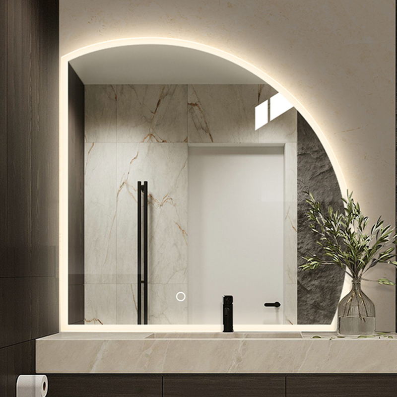 Sensore tattile senza cornice Bluetooth decorativo a parete Smart bagno specchio a mezza luna con luce a Led