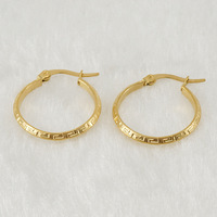 Anting Hoop Motif Kunci Yunani Diameter Luar 23 mm Lebar 3 mm Baja Tahan Karat 304 Lapisan Vakum Emas 18K Pola Meander Perhiasan Bulat