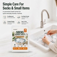 Feuilles de lessive écologiques super concentrées pour chaussettes, solubles dans l'eau, éliminateur d'odeurs, nettoyage en profondeur, parfum frais pour chaussettes