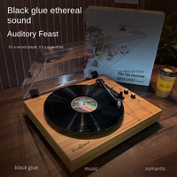 Platine Vinyle Rétro Noire avec Haut-parleur Intégré, Phonographe de Bureau en Bois pour la Maison