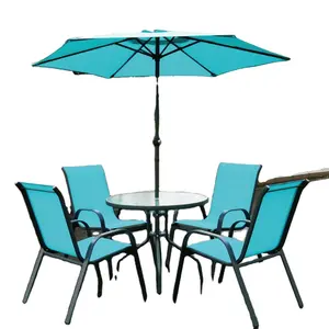 Ensembles de jardin Chaise en rotin PE Mobilier d'extérieur en osier Mobilier de marché en plastique Chaise de table d'extérieur avec parasol pour café et patio