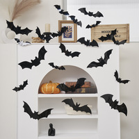 Autocollants muraux 3D en forme de chauve-souris pour Halloween avec lumières LED brillantes