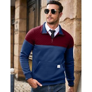 Sudadera FOXA para hombre con cremallera de un cuarto, bloques de color, manga larga, cuello alto, bolsillo frontal, anti-bolitas, poliéster y algodón - Product Image 2