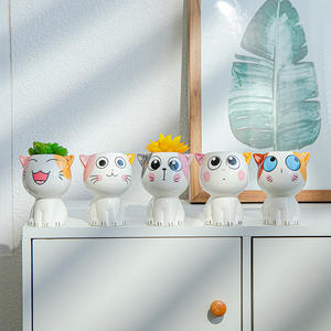 0A70 ผู้จำหน่ายอุปกรณ์ทำสวน กระถางดอกไม้เซรามิกตกแต่งบ้านรูปสัตว์แบบใหม่ กระถางต้นไม้รูปแมวน่ารักขนาดเล็ก - Product Image 3