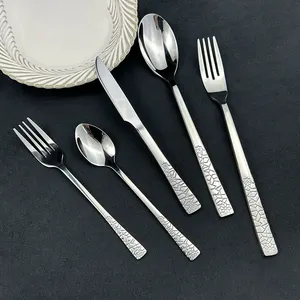 Wholesale Relief Sculpture Silver Flatware with Serving Series Stainless Steel Cutlery Set