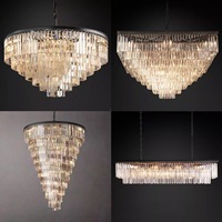 Lustres rectangulaires ronds en cristal, style américain, en cuivre, de luxe, pour hôtel, salon, salle à manger