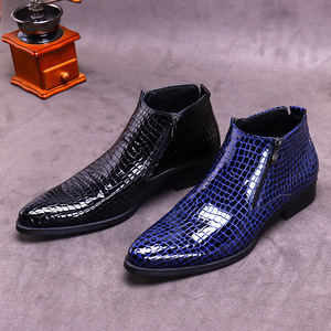 Botas Martin de Hombre con Punta Puntiaguda, Talla Grande, de Cuero Genuino, con Cierre y Acabado Brillante - Product Image 1