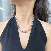 Nouveau collier de perles rouges de style européen et américain, coquillages marbrés, élégant et tendance pour femme, chaîne de clavicule plaquée or véritable