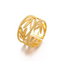 Cincin Daun Stainless Steel yang Dapat Disesuaikan, Bergaya Minimalis, Berlapis Emas 18K, Cocok untuk Influencer Online