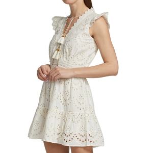 ชุดเดรสผ้าลินินสั่งทำ OEM ชุดมินิเดรสฤดูร้อนสำหรับผู้หญิง ผ้าไหมคอตตอนระบายอากาศ ปักลายดอกไม้ คอวี ดีไซน์หรูหรา เซ็กซี่ สบายๆ - Product Image 2