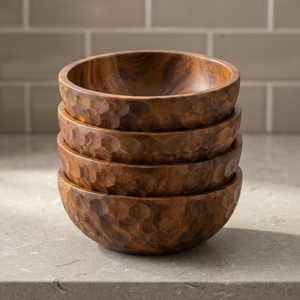 Handcrafted Acacia Wood Mid Century Modern Brown Snack <b>Bowl</b> Set 4-Piece 22x14.8x11.4 cm | Moradabad Wholesale - Product Image 2