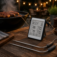 Four numérique avec 8 préréglages pour viande, 5 niveaux de cuisson, sondes SUS304 (-30°C à 300°C), écran tactile couleur, alarme et mémoire MAX-MIN pour cuisson au four et au barbecue