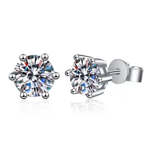S925 Silver Mosonite Fashionable, Noble, Gorgeous, Classic Six Claw Platinum Plated Jewelry Earrings for Wedding
