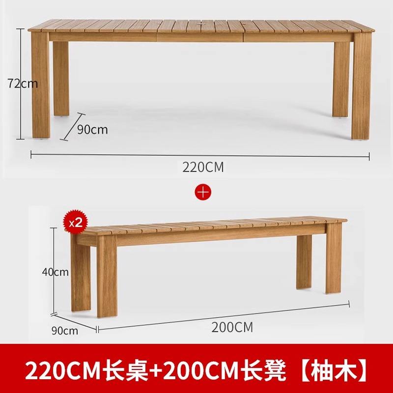 Table de 220 cm de long et banc de 200 cm de long - 2 pièces [Teck]