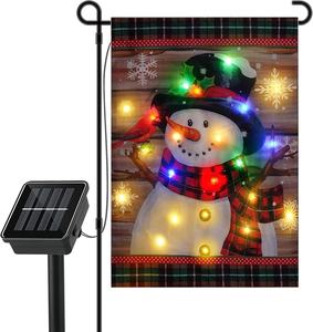 12x18 дюймов, двусторонний Рождественский флаг снеговика, Солнечная светодиодная подсветка, уличные рождественские садовые украшения, тканевый материал - Product Image 1