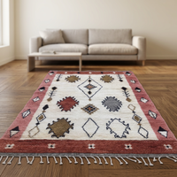 Tapis marocain Beni Ourain fait main, géométrique, 100% laine, noué à la main, lavable, rose, rectangulaire, pour chambre et salon