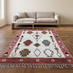 Tapis marocain Beni Ourain fait main, géométrique, 100% laine, lavable, rose, rectangulaire, pour chambre à coucher, salon - Product Image 2