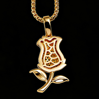 Hiphop bling bloemen statement sieraden cadeau tweekleurig volledig CZ diamant 3D roos bedel ijs-effect roos bloem hanger voor Valentijnsdag