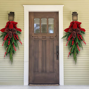 Guirnalda Navideña Artificial Personalizada en Forma de Lágrima con Lazo, Bayas Rojas y Piñas para Decoración de Puerta Principal, Pared y Ventana - Product Image 4